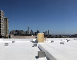 Panorama View of New Silicone Roof Coating on San Francisco Human Service Agency's roof